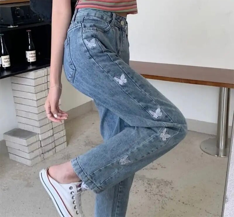 Sweet Butterfly Embroidered Jeans – Moody Quick Ship (U.S. Only)