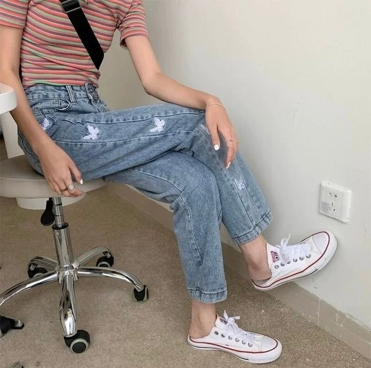 Sweet Butterfly Embroidered Jeans – Moody Quick Ship (U.S. Only)