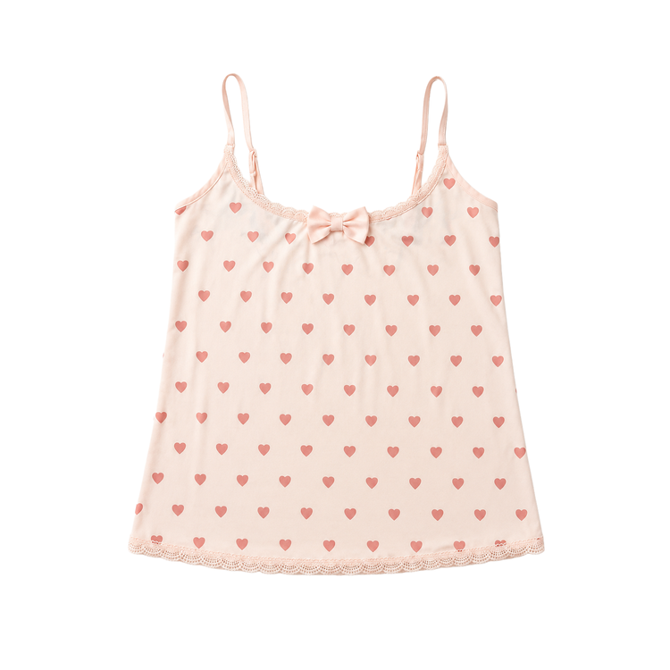 Front view flat lay of the non-ribbed Blush Crush Heart Lace Cami