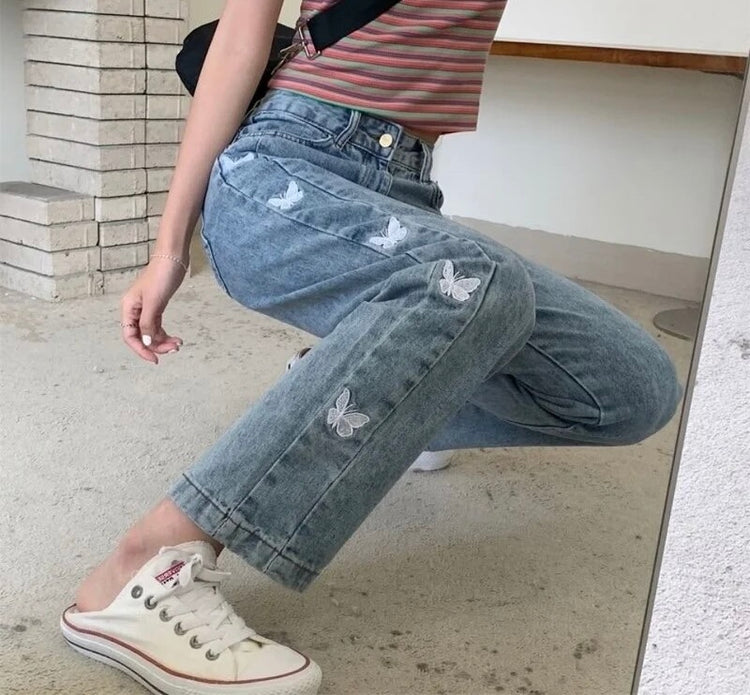 Sweet Butterfly Embroidered Jeans – Moody Quick Ship (U.S. Only)