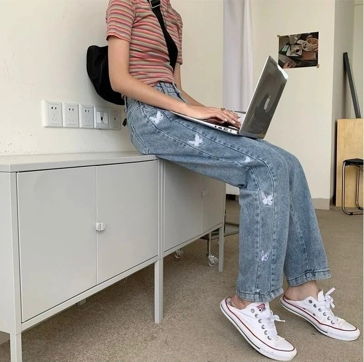 Sweet Butterfly Embroidered Jeans – Moody Quick Ship (U.S. Only)