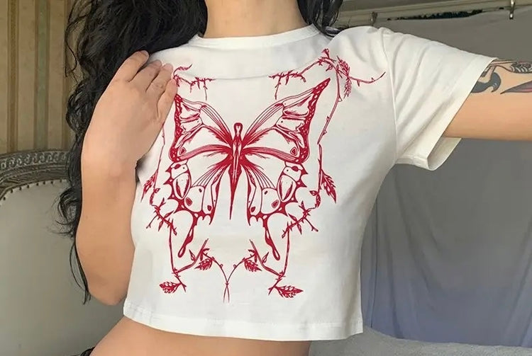 Graphic Butterfly Crop Top ā Moody Quick Ship (U.S. Only)