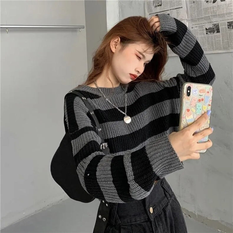 Moody Oversized Striped Cropped Sweater