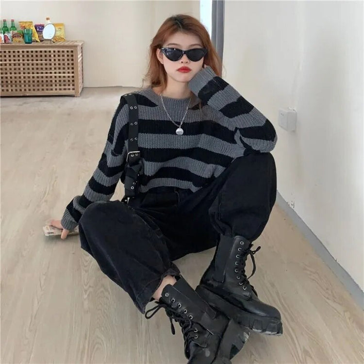 Moody Oversized Striped Cropped Sweater