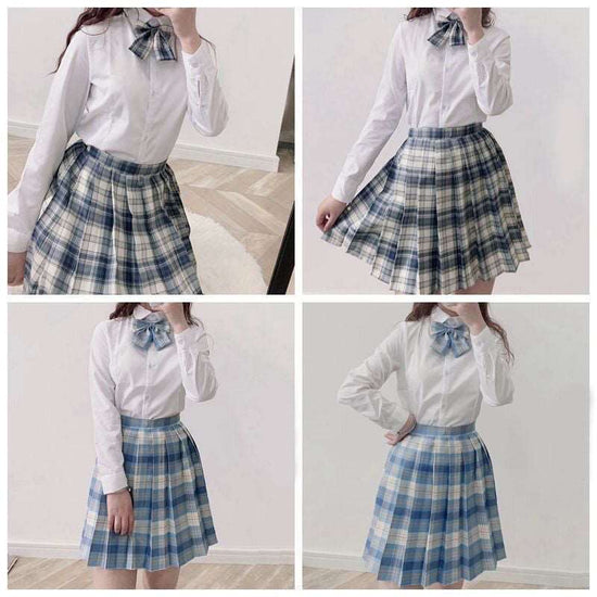 Dark-Style Plaid Pleated Skirt with Matching Bow