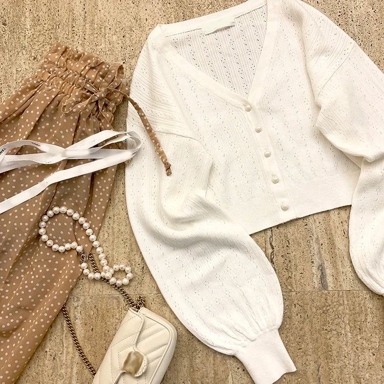 Dreamknit Lantern Sleeve Cropped Cardigan – Local Stock