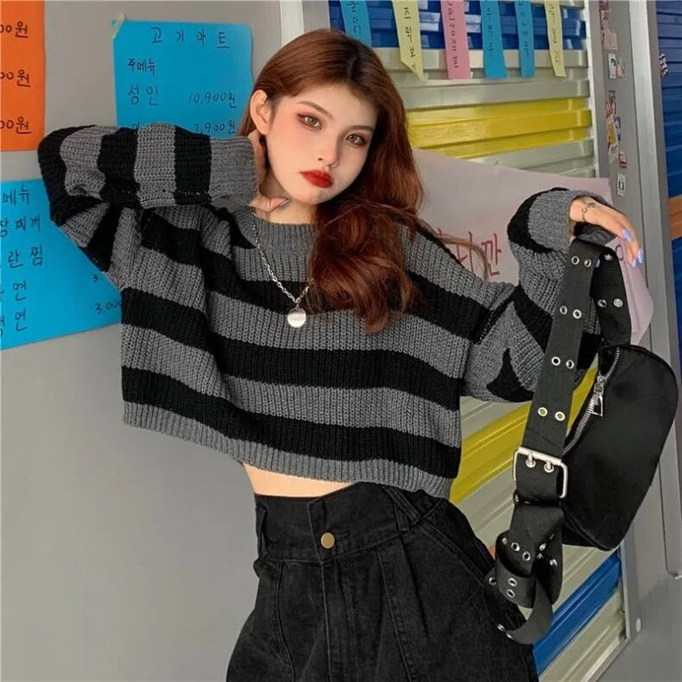 Moody Oversized Striped Cropped Sweater