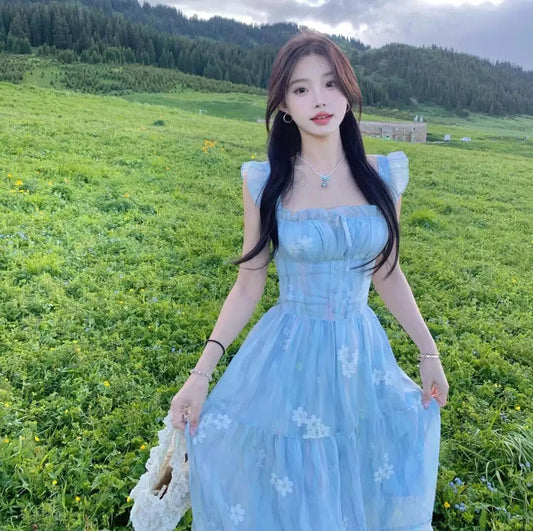 Ethereal Flower Princess Open Petal Maxi Dress