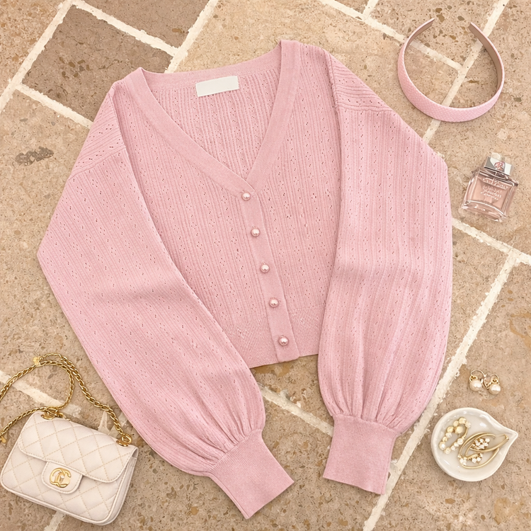 Dreamknit Lantern Sleeve Cropped Cardigan – Local Stock