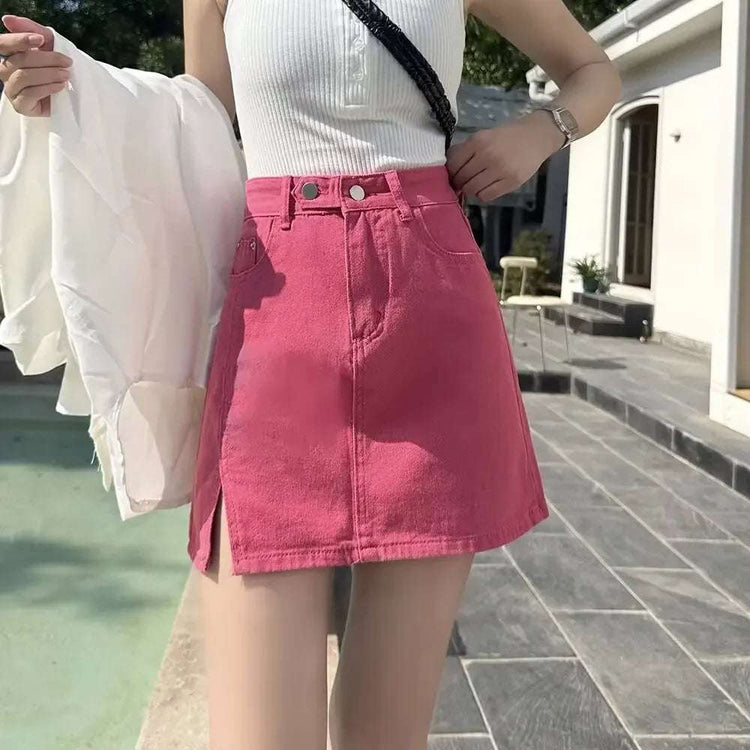 Double Button Denim Mini Skirt