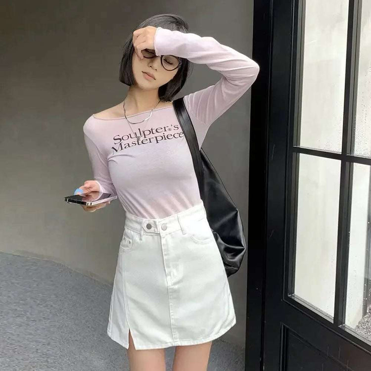 Double Button Denim Mini Skirt