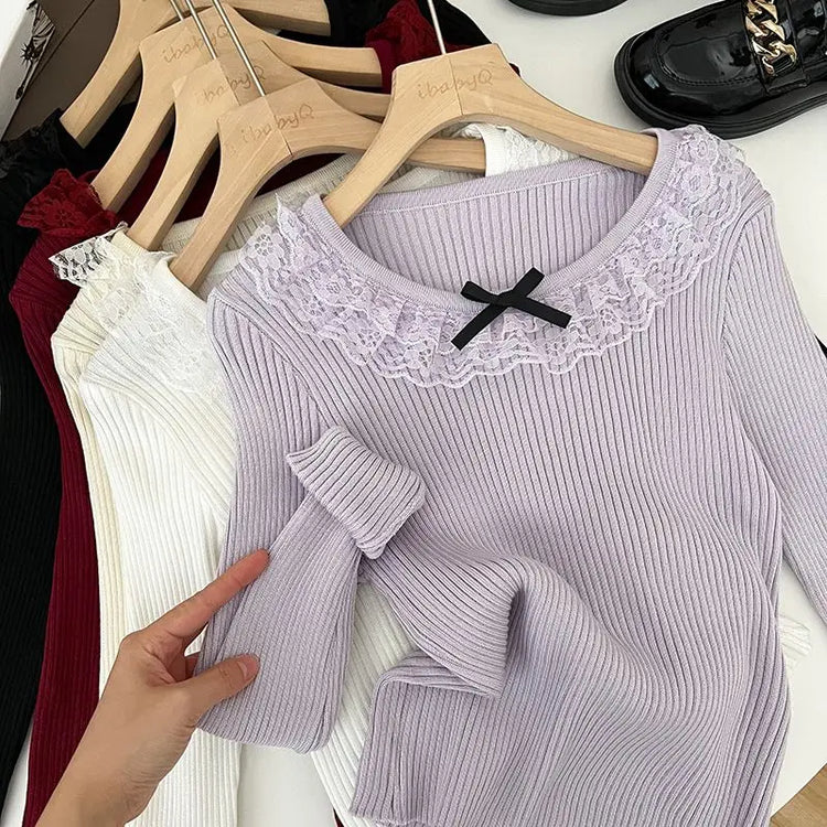 Coquette Lace-Trim Knit Top
