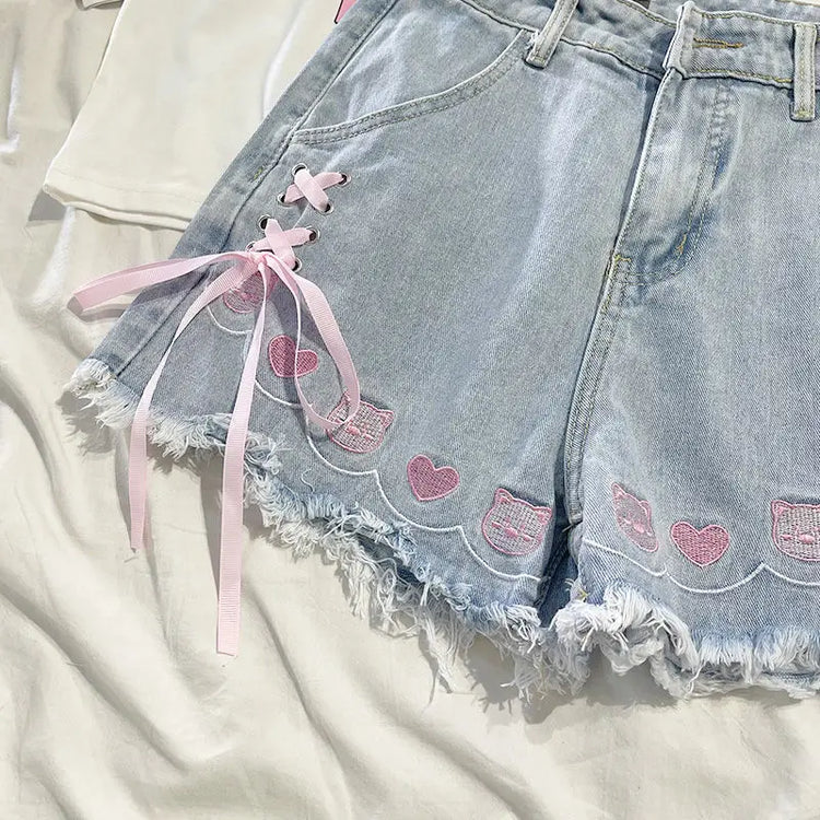 Lovable High-Waisted Party Animal Denim Shorts