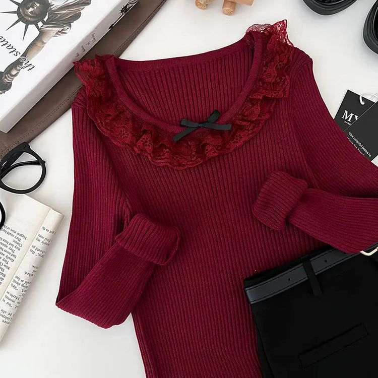 Coquette Lace-Trim Knit Top