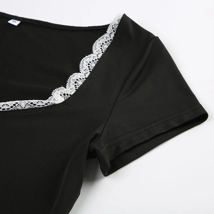 Bow Cutie Lace Trim Crop Top – Moody Quick Ship (U.S. Only)