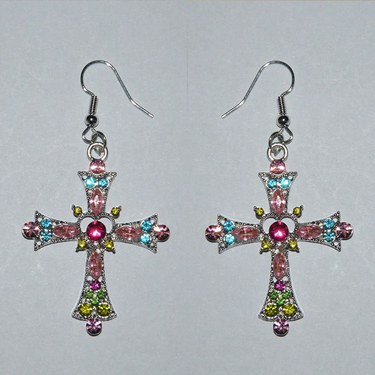 Heaven’s Kiss Crystal Cross Earrings