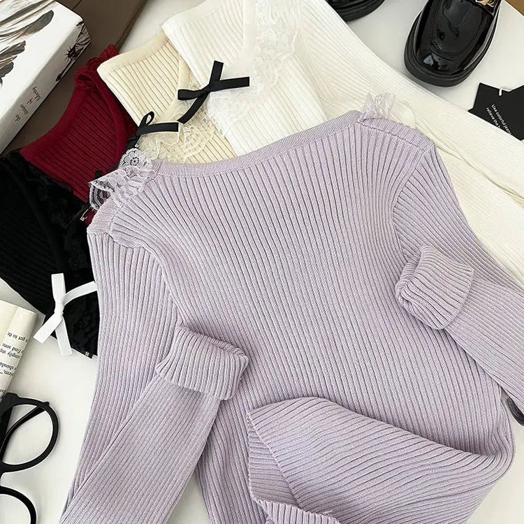 Coquette Lace-Trim Knit Top