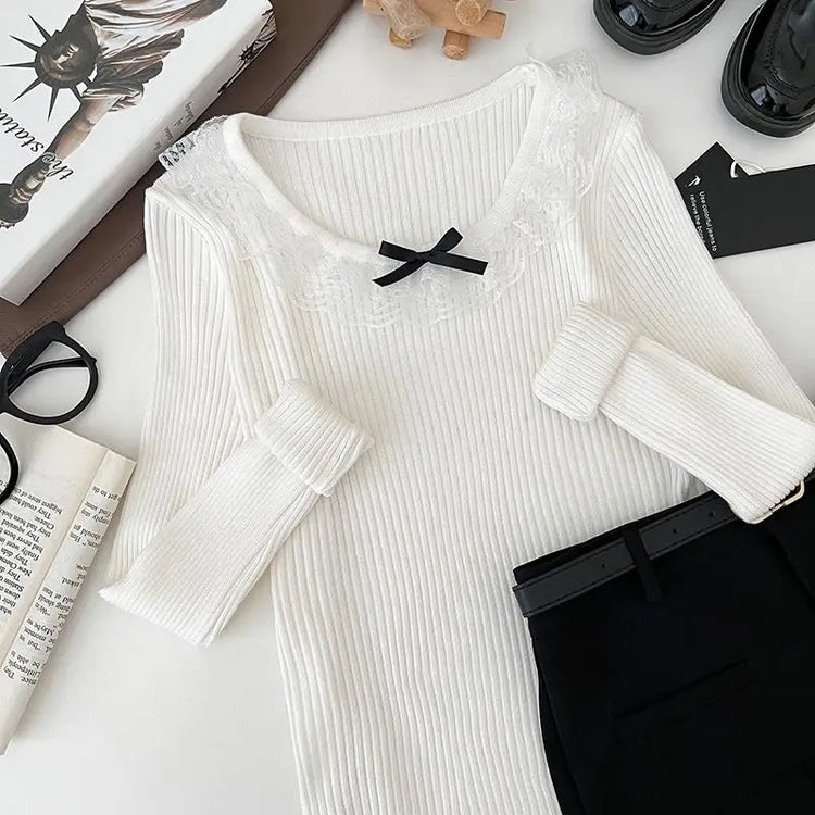 Coquette Lace-Trim Knit Top