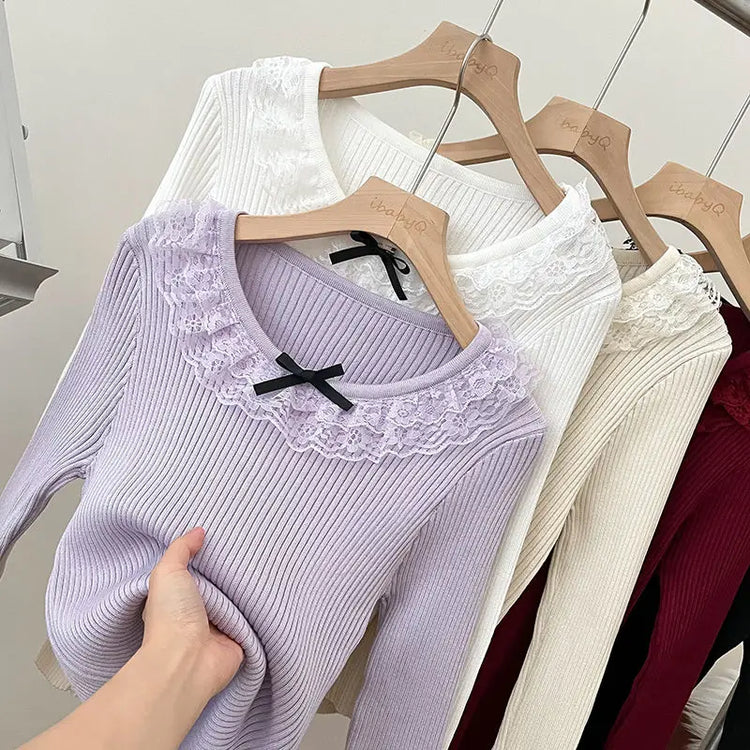 Coquette Lace-Trim Knit Top