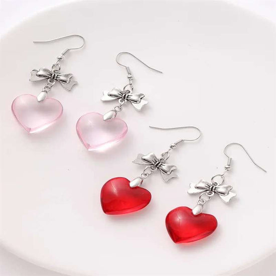 Glass Heart Bow Earrings