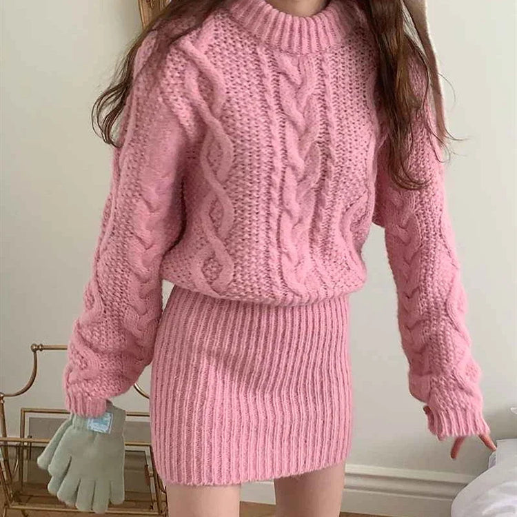 Cocoa Days Illusion Cable Knit Dress – Local Stock