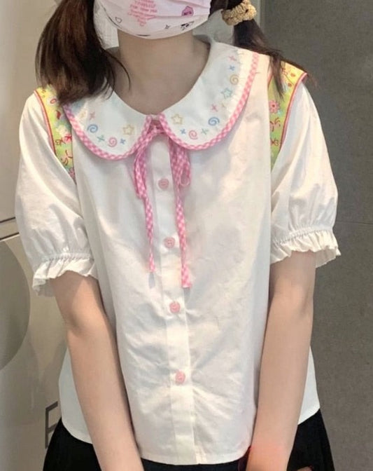 Kawaii Embroidered Collar Blouse