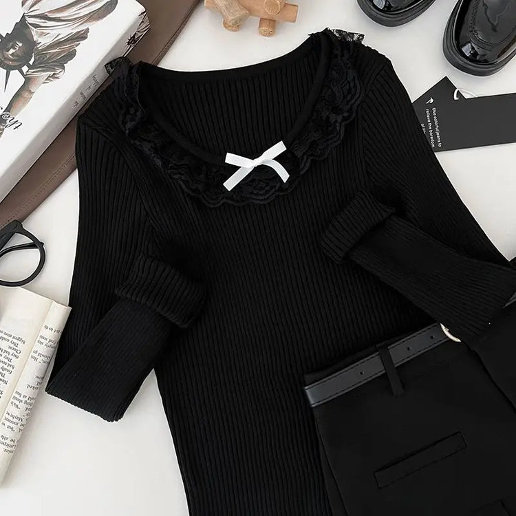 Coquette Lace-Trim Knit Top
