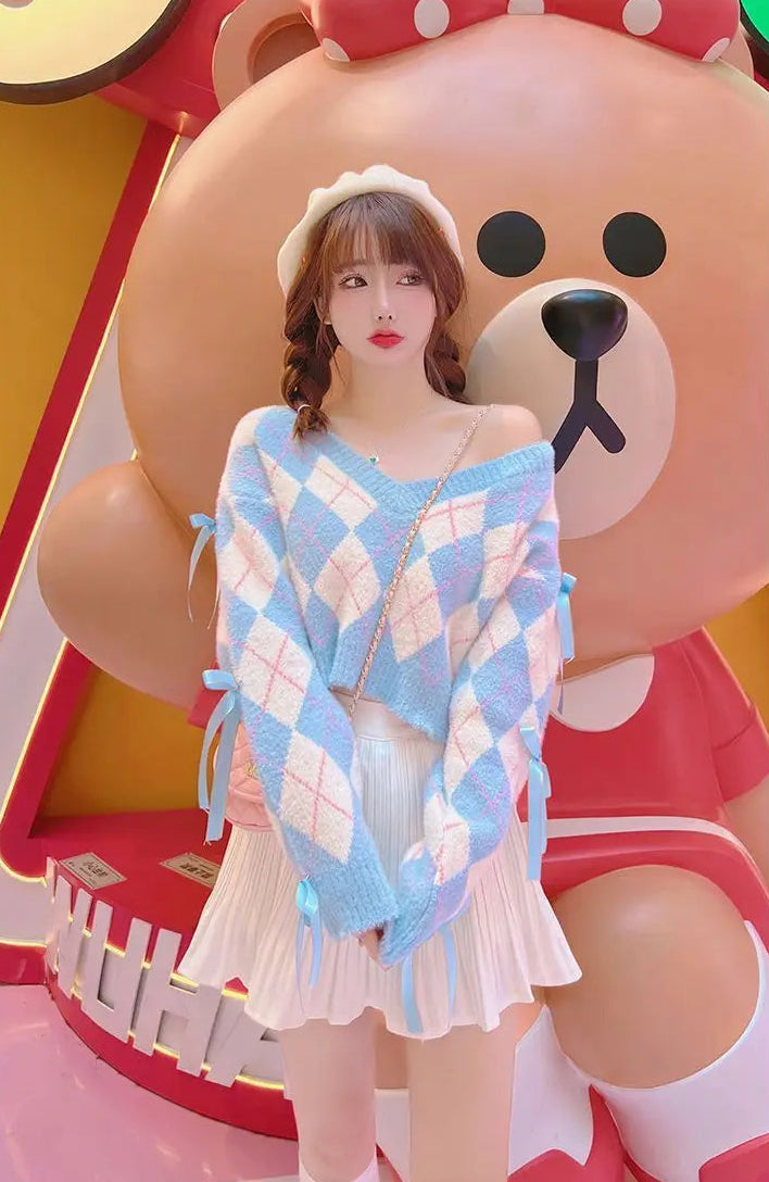 Cotton Candy Argyle Crop Sweater – Local Stock