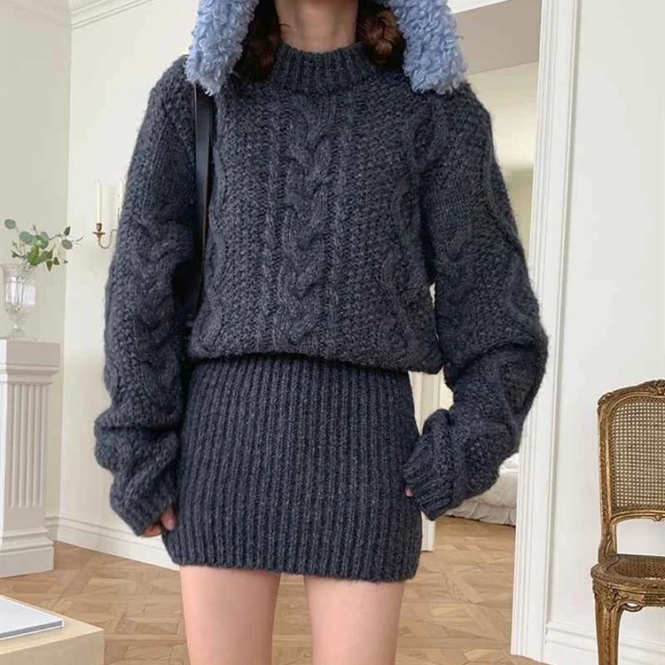 Cocoa Days Illusion Cable Knit Dress – Local Stock