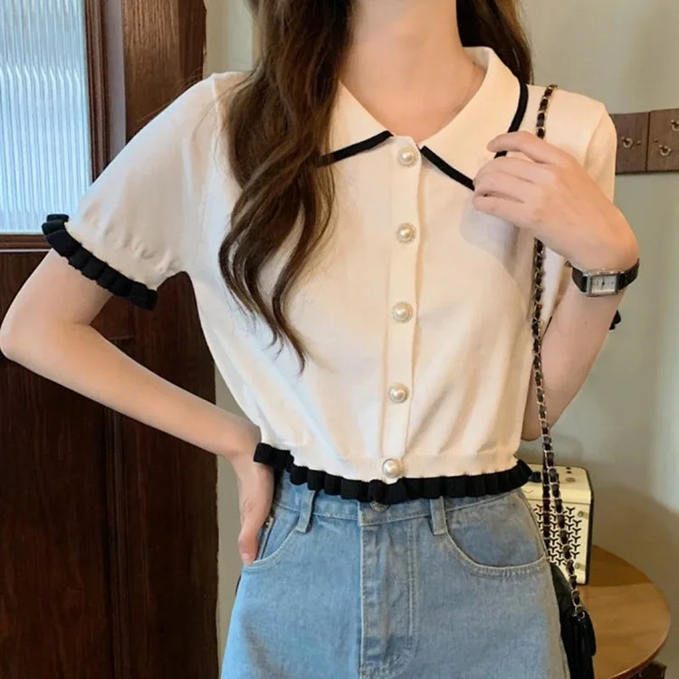 Pearl Pop Collar Knit Top