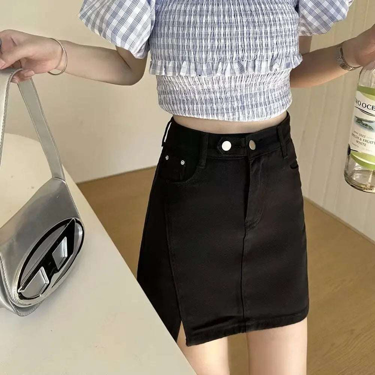 Double Button Denim Mini Skirt