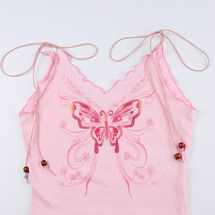 Sweet Butterfly Shoulder Tie Crop Top