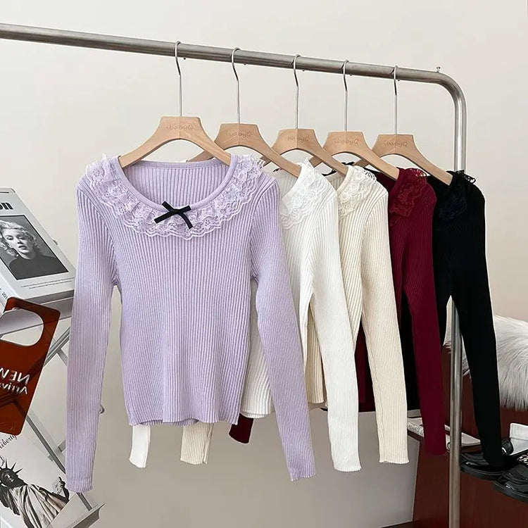 Coquette Lace-Trim Knit Top