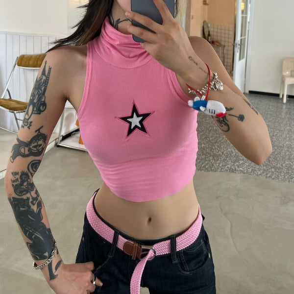 Star Power Sleeveless Turtleneck Crop Top Star Power Sleeveless Turtleneck Crop Top