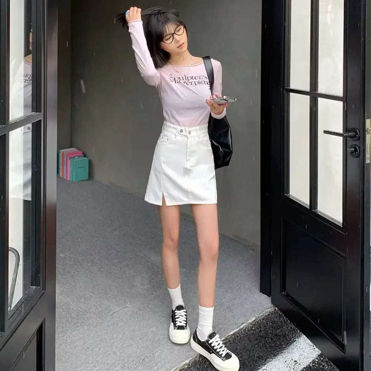 Double Button Denim Mini Skirt