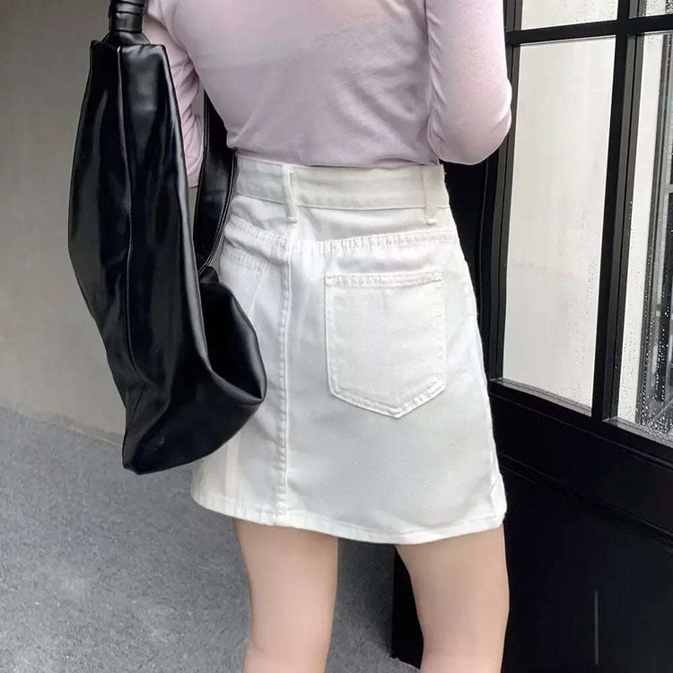 Double Button Denim Mini Skirt