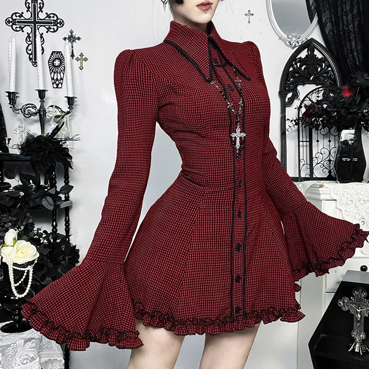 Crimson Scholar Plaid Dress