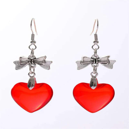 Glass Heart Bow Earrings
