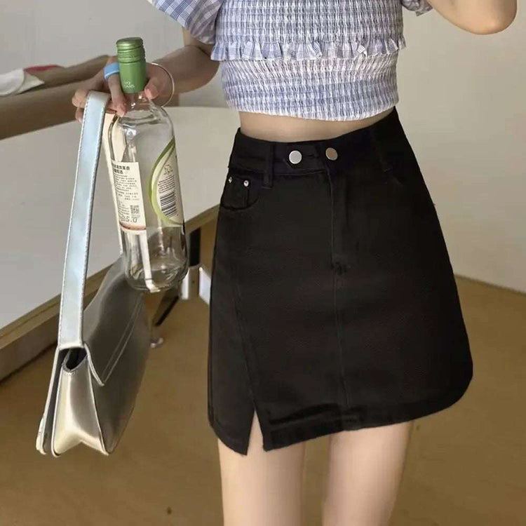 Double Button Denim Mini Skirt