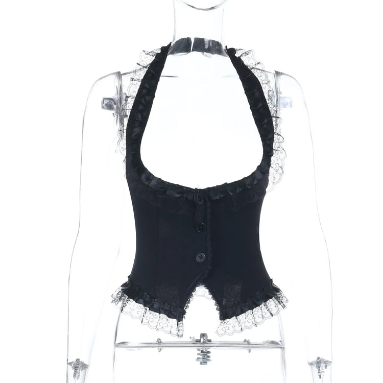Nocturne Lace-Trim Halter Corset Top