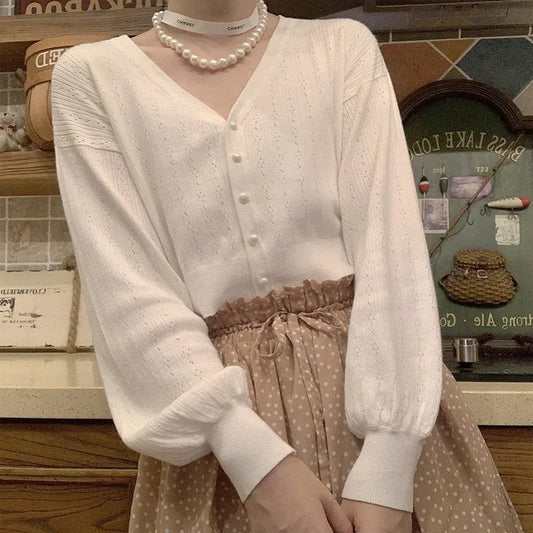 Dreamknit Lantern Sleeve Cropped Cardigan