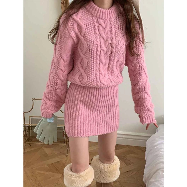 Cocoa Days Illusion Cable Knit Dress – Local Stock
