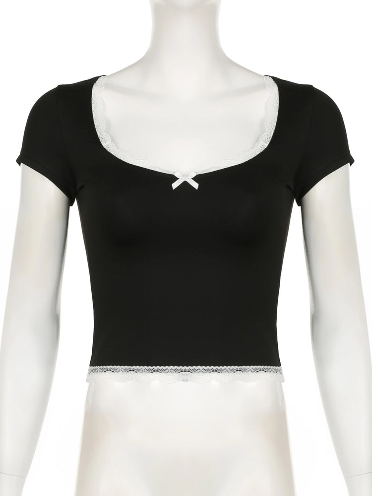 Bow Cutie Lace Trim Crop Top – Moody Quick Ship (U.S. Only)