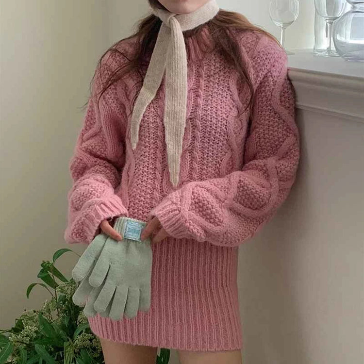 Cocoa Days Illusion Cable Knit Dress – Local Stock