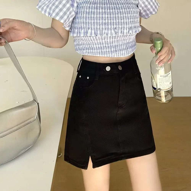 Double Button Denim Mini Skirt