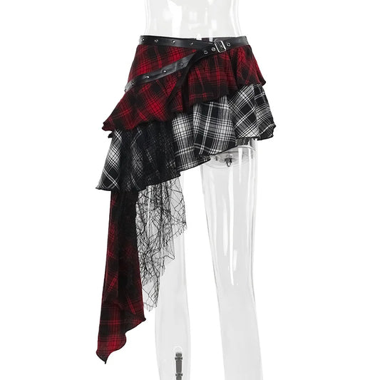 Grunge Chaos Asymmetrical Plaid Skirt