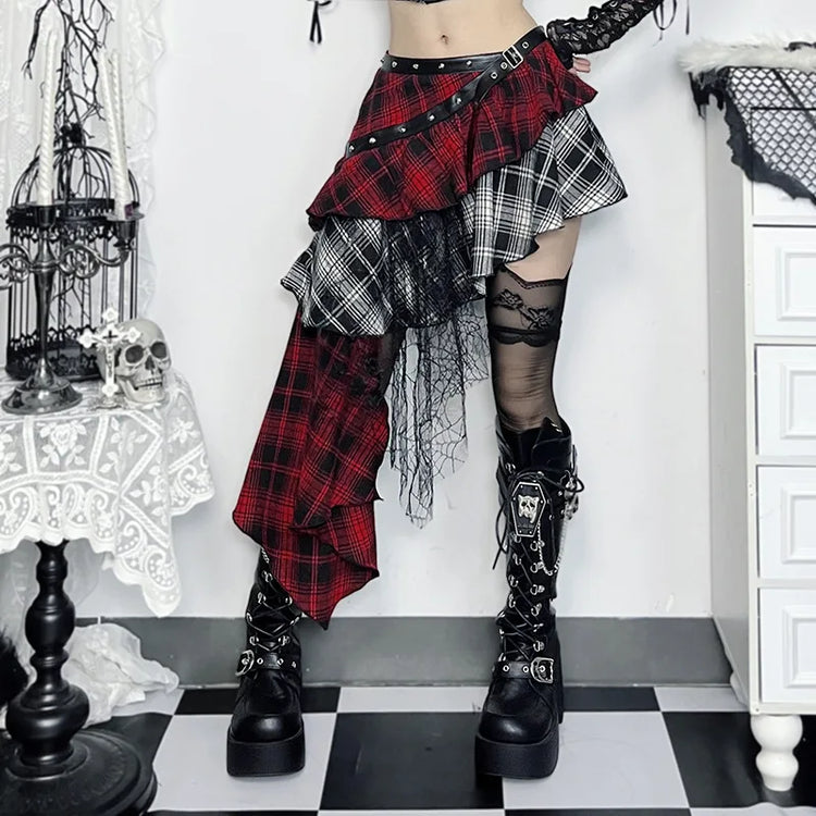 Grunge Chaos Asymmetrical Plaid Skirt