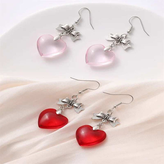 Glass Heart Bow Earrings