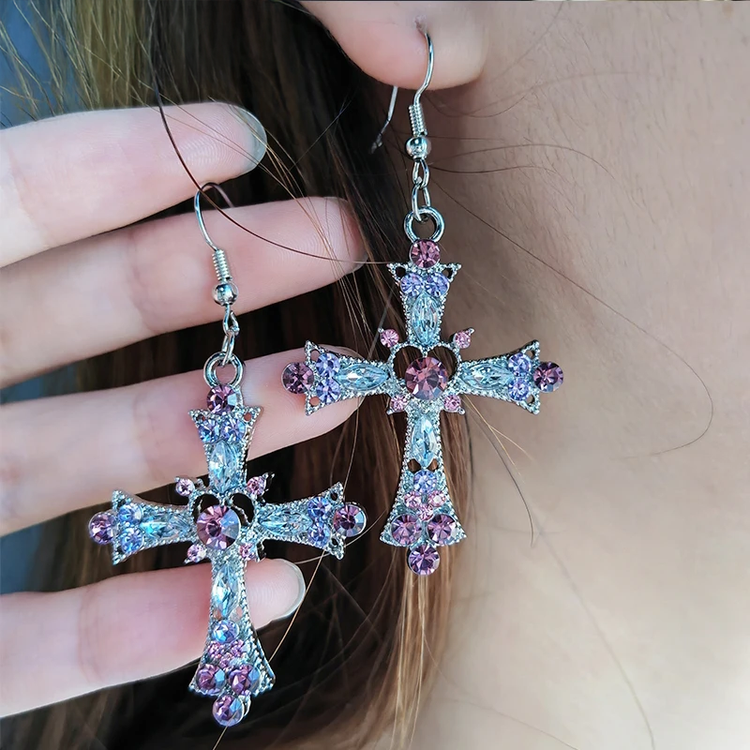 Heaven’s Kiss Crystal Cross Earrings
