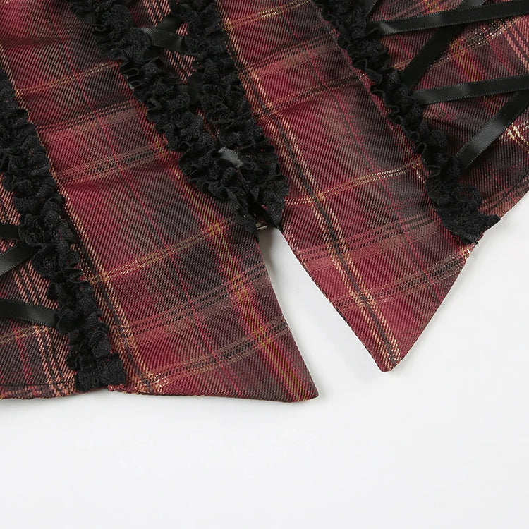 Dark Allure Strapless Lace-Up Plaid Corset